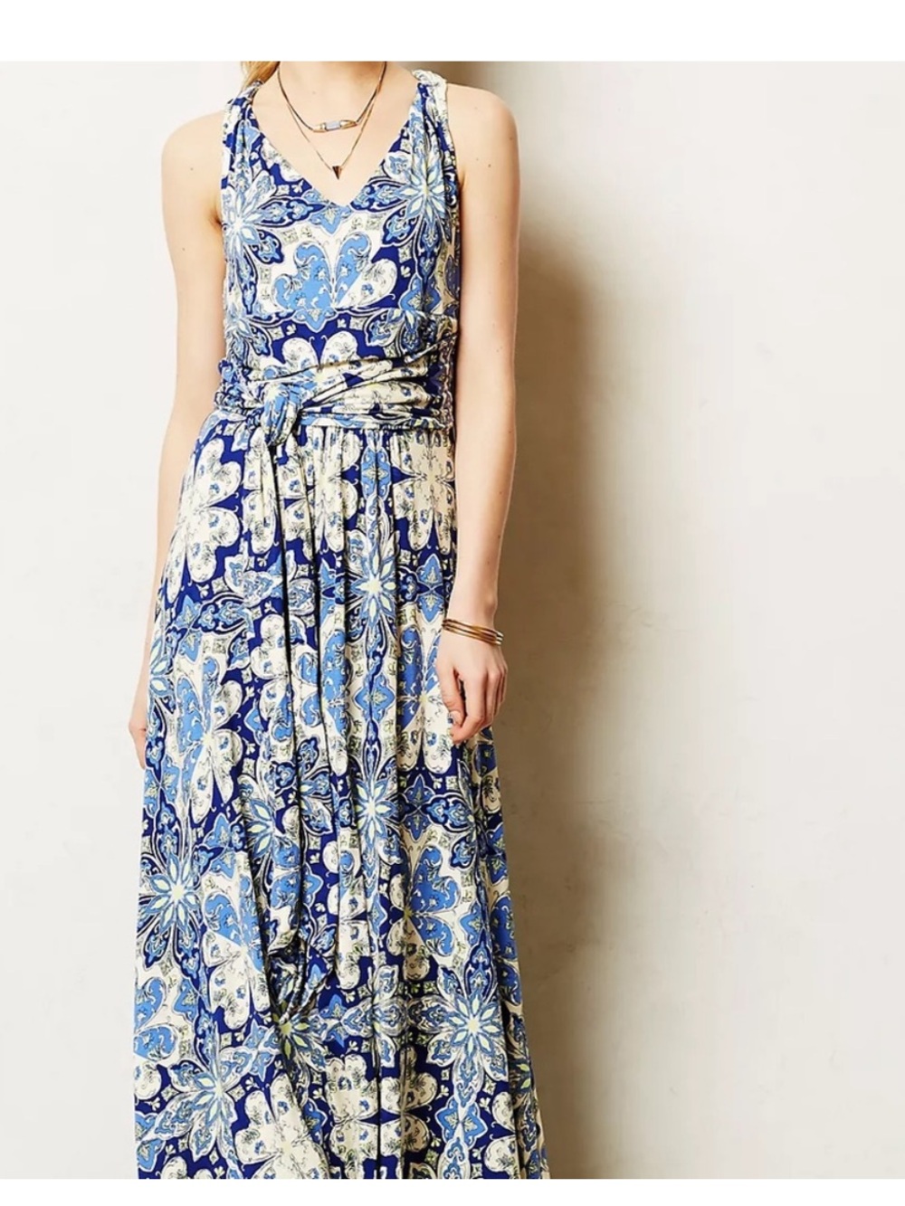 Vanessa Virginia Anthropologie Capuchina Blue Green Floral Maxi Dress Small